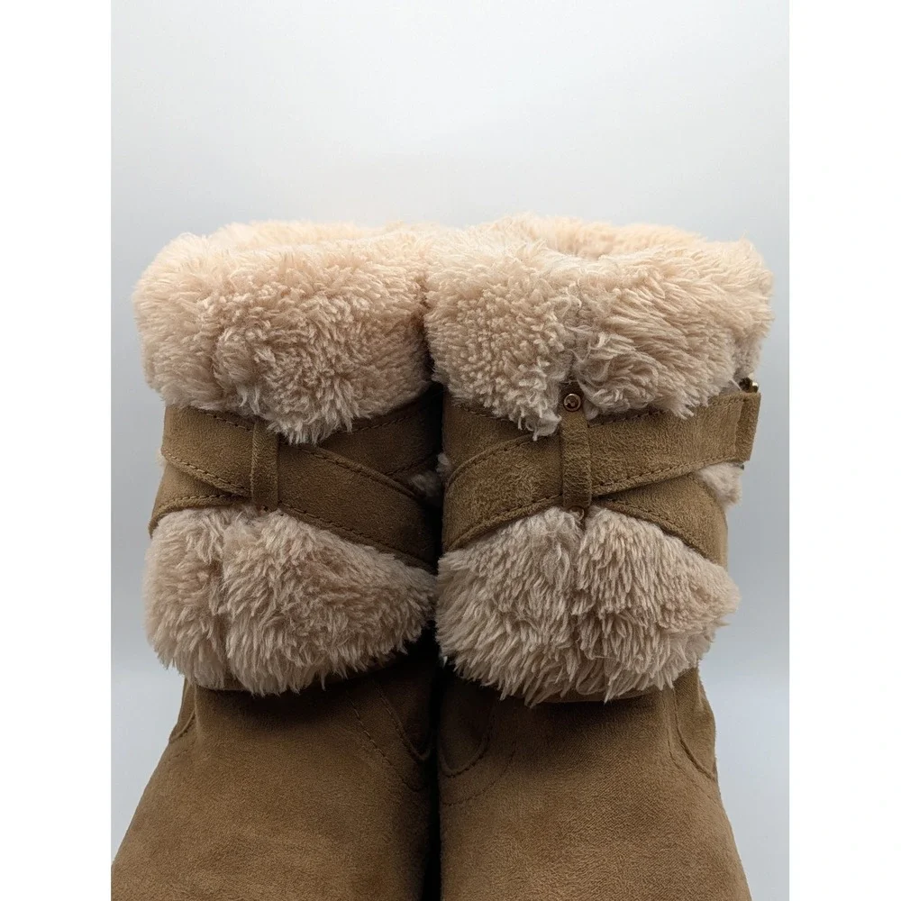 G by Guess‎ Aussie Chestnut Faux Suede Shearling Cuff Boots Womens 7M Rhinestone